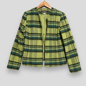 Vintage Green Plaid Fuzzy Wool Blend Blazer